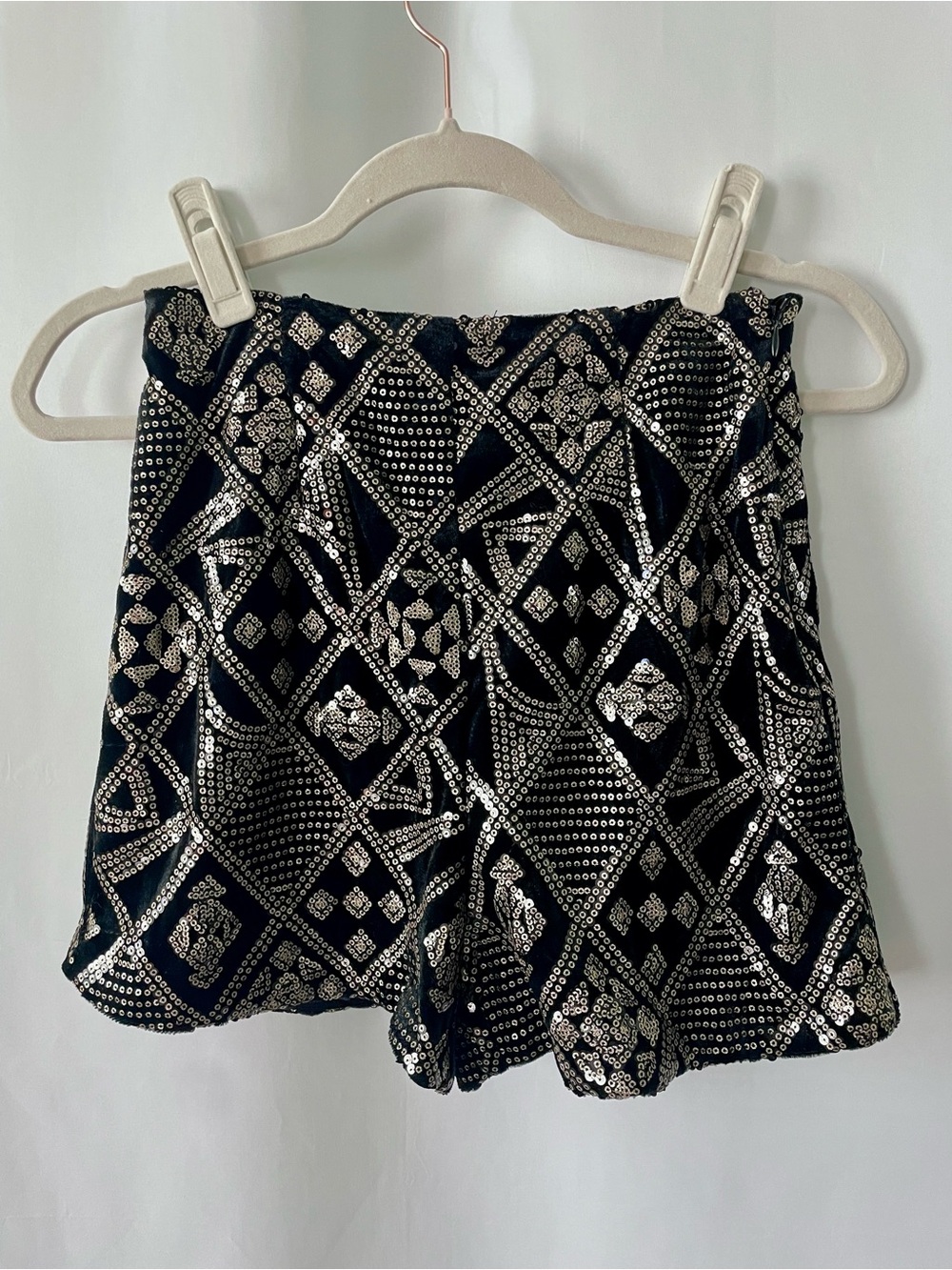 Zara Black Shorts with Gold Sequin Diamond Pattern